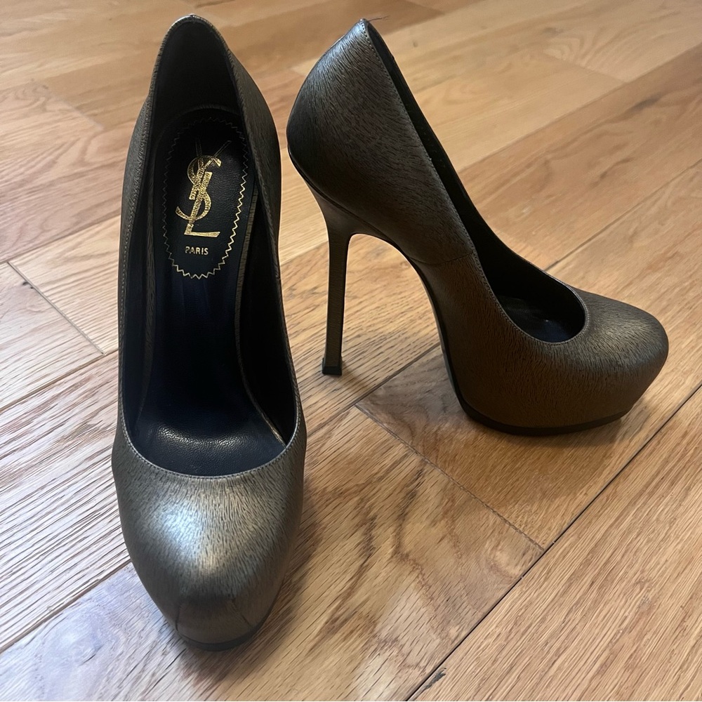 Yves Saint Laurent Golden Bronze Tribute Platform Heels